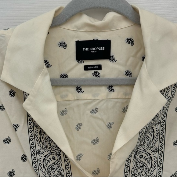 The Kooples Bandana Print Button Down Size XS Relaxed Fit Cream Black Patterned - Picture 2 of 5